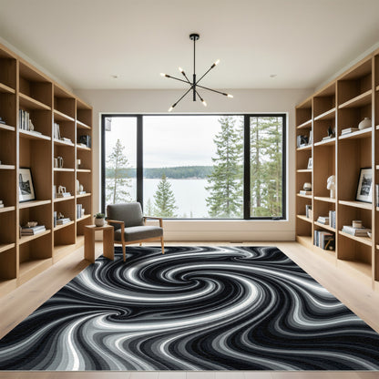 Monochrome Swirl Abstract Swirl Rug