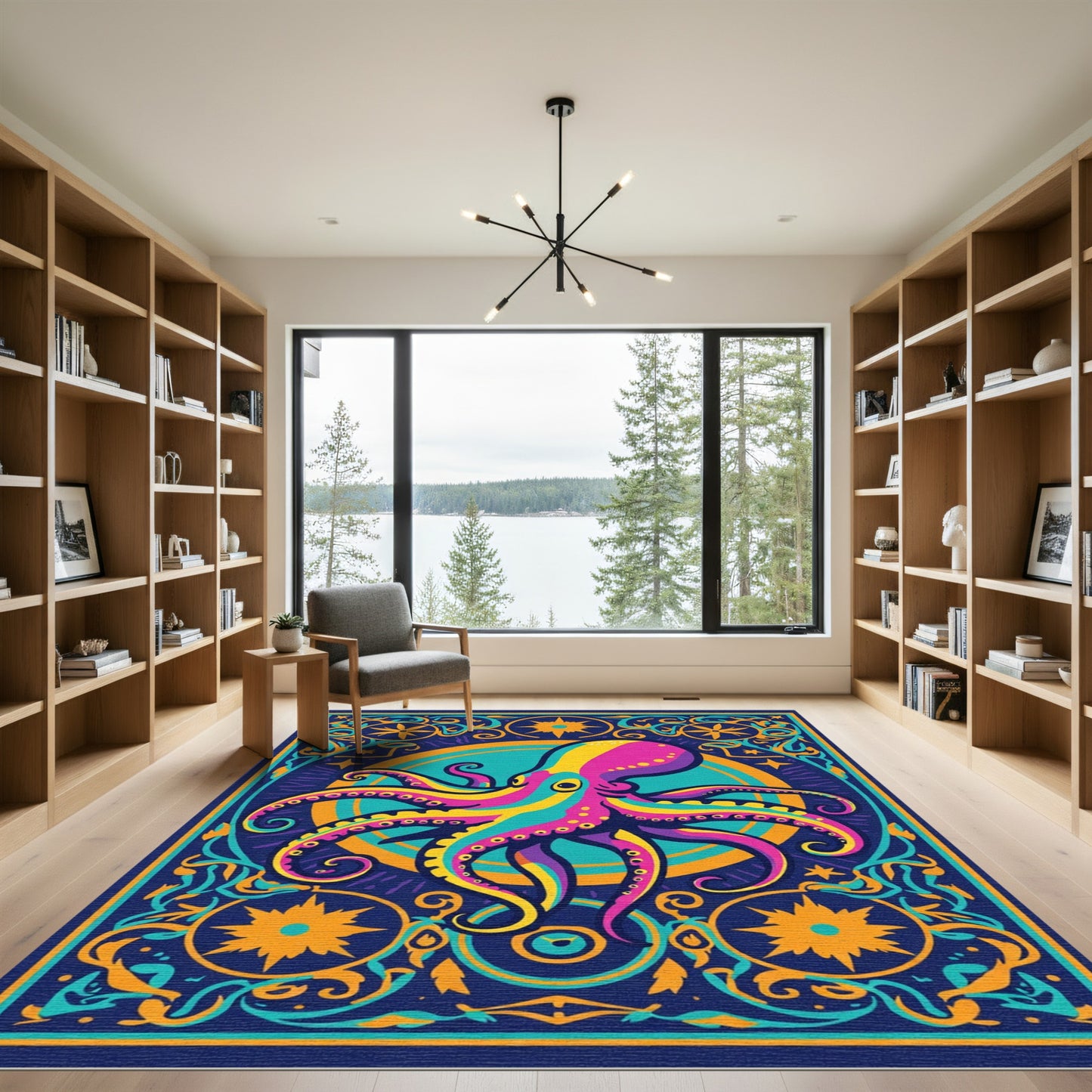 Multicolor Octopus Ornate Frame Rug