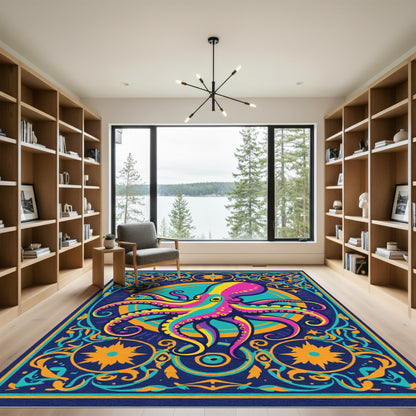 Multicolor Octopus Ornate Frame Rug