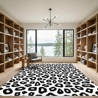 Black White Spotted Animal Print Rug