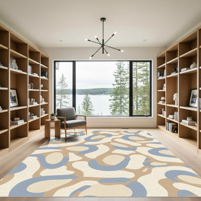 Abstract Beige Midcentury Organic Shapes Rug