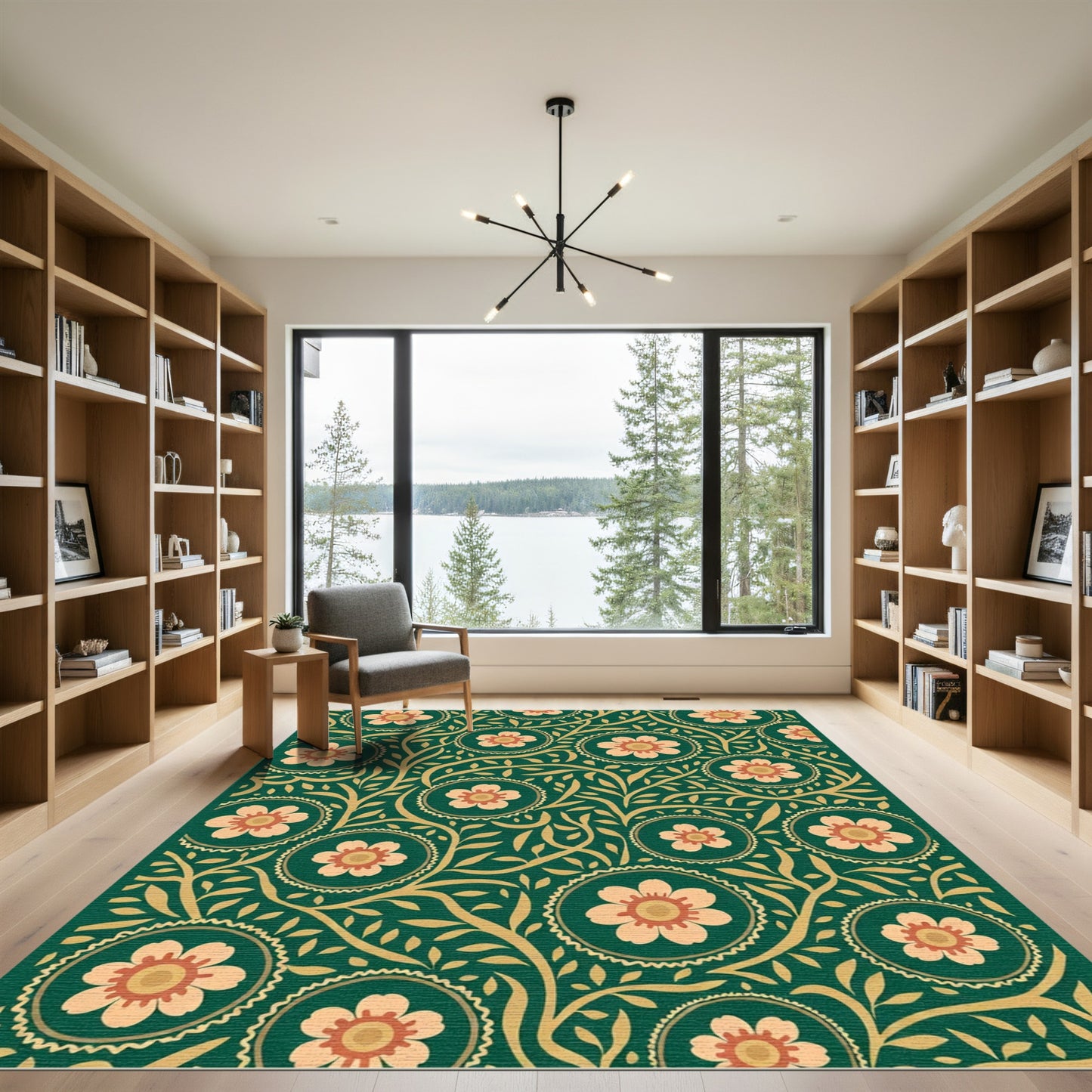 Emerald Lush Floral Medallion Rug