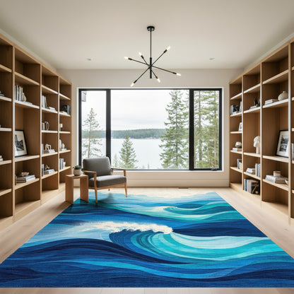 Layered Blue Crashing Waves Rug