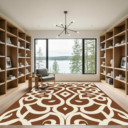 Rich Brown Ivory Lattice Ornament Rug