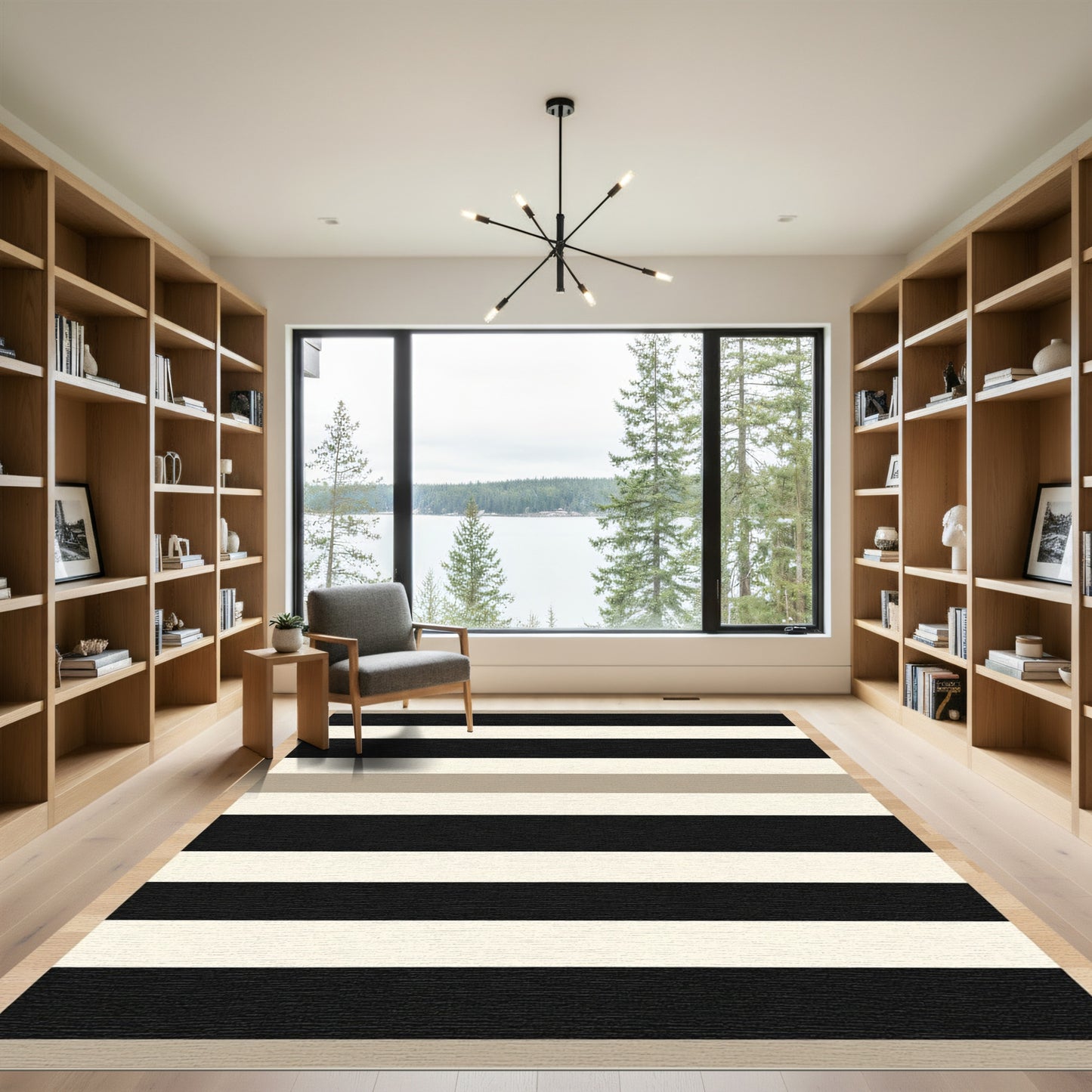Neutral Black And Cream Stripes Rug
