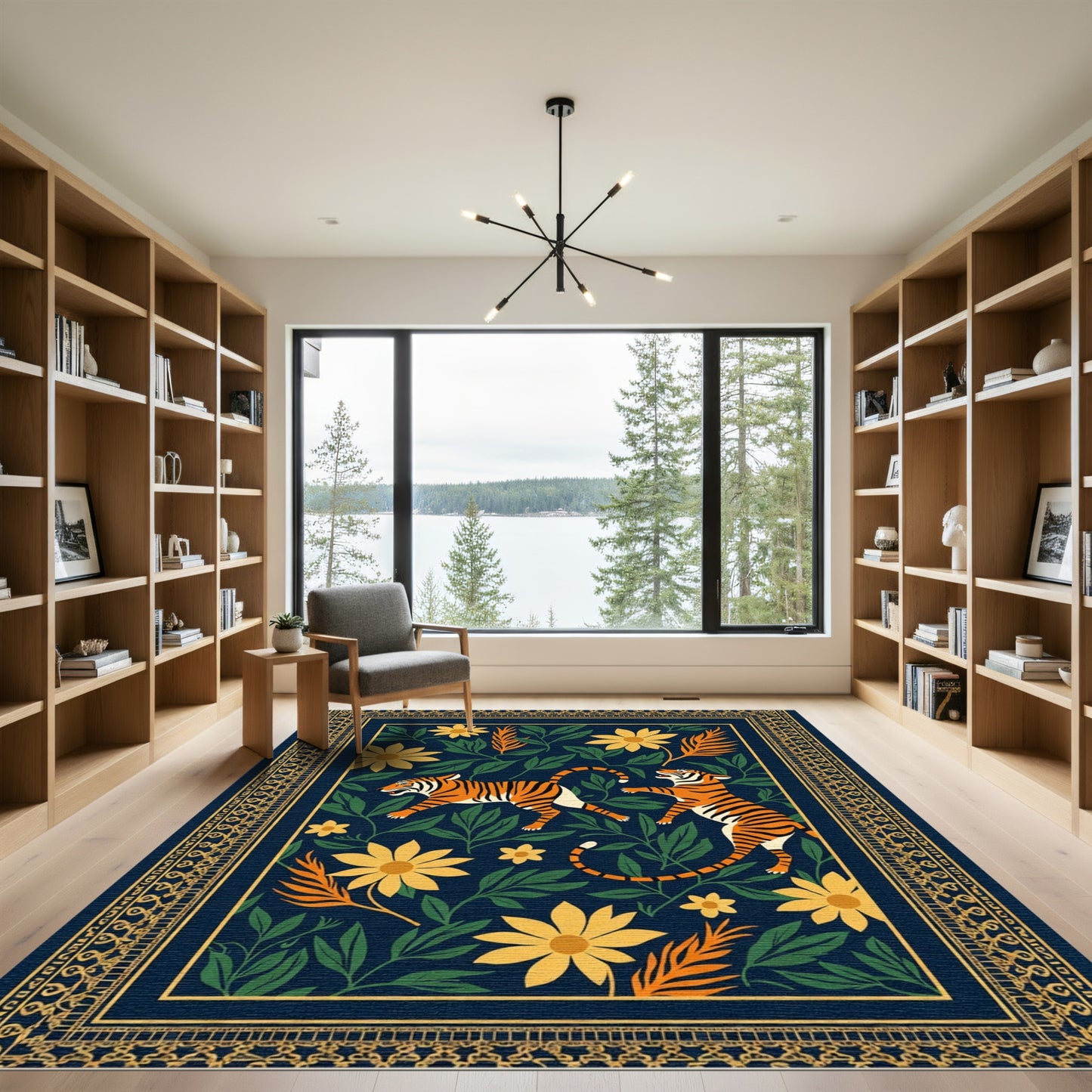 Dark Blue Floral Tiger Duo Rug