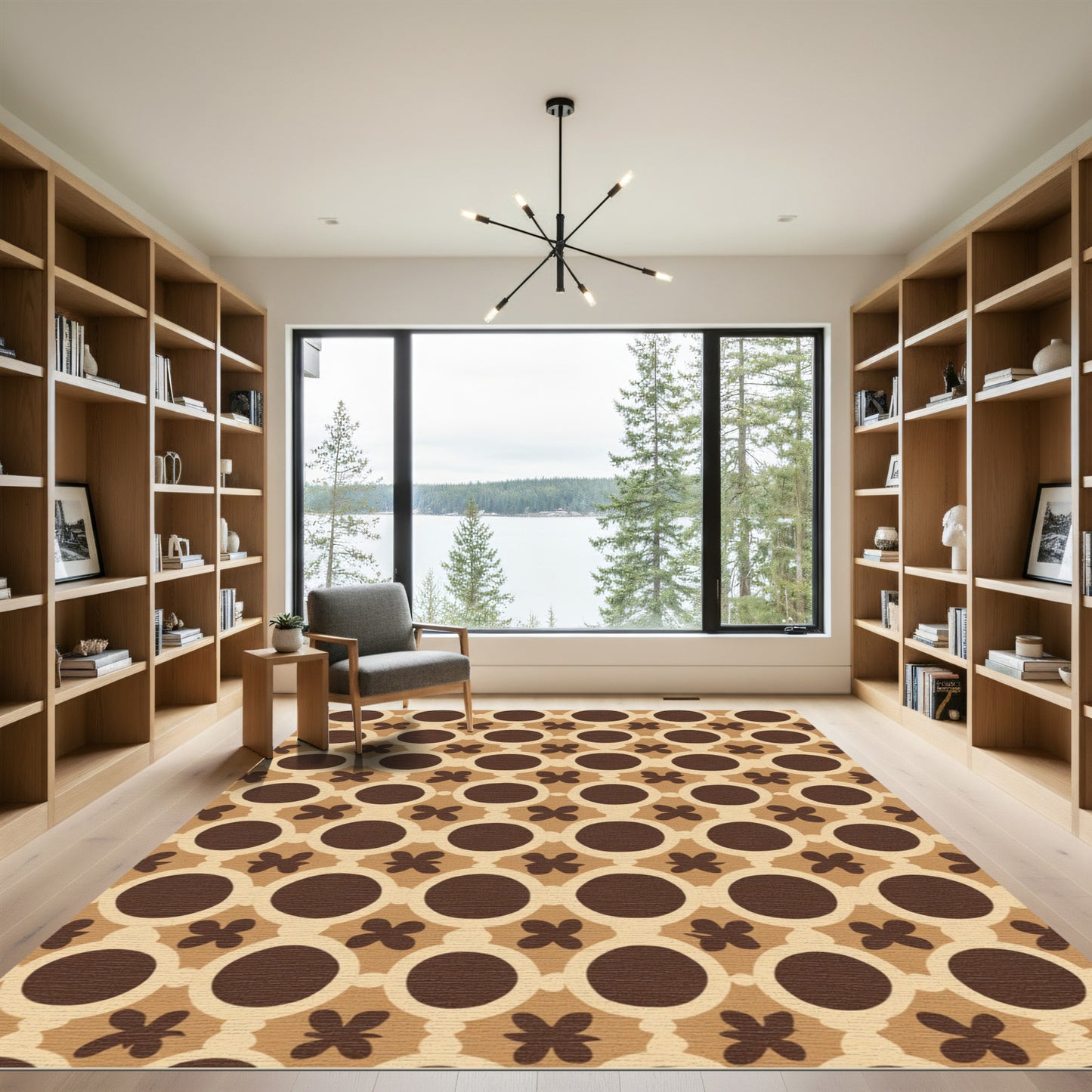 Earthy Circles and Quatrefoil Arrangement Rug