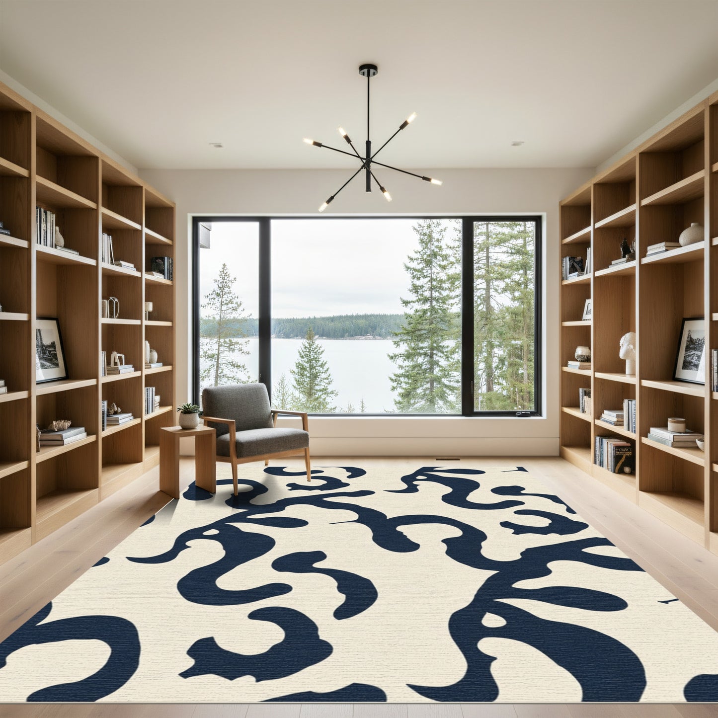 Navy Organic Swirl Cream Accent Rug