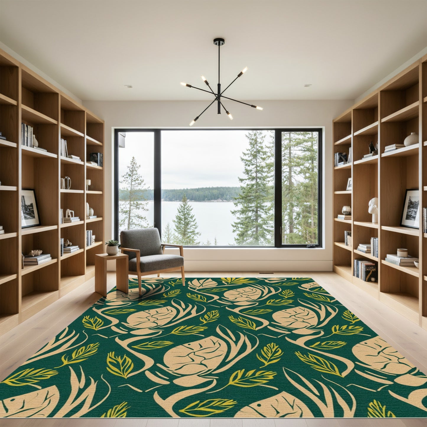 Tan Tropical Leaf Arrangement Rug