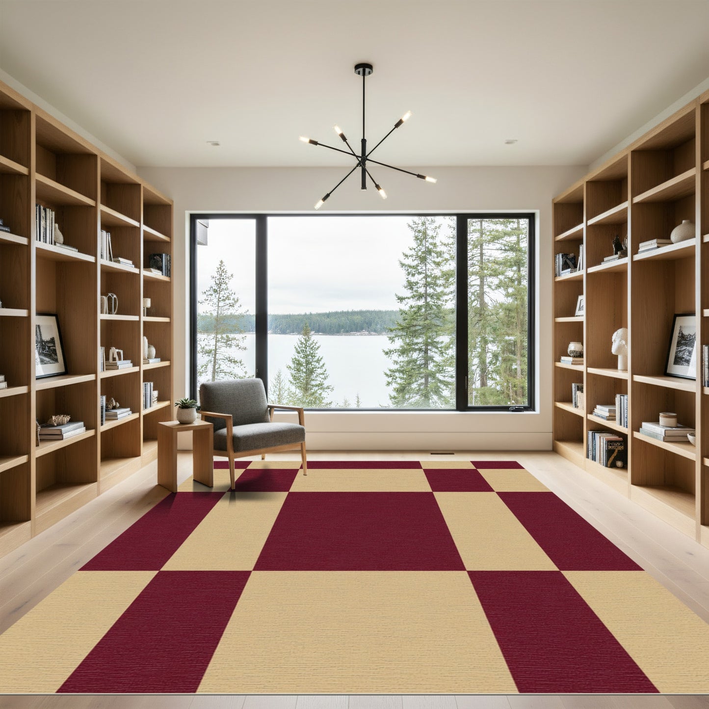 Crimson Beige Checkerboard Contemporary Rug