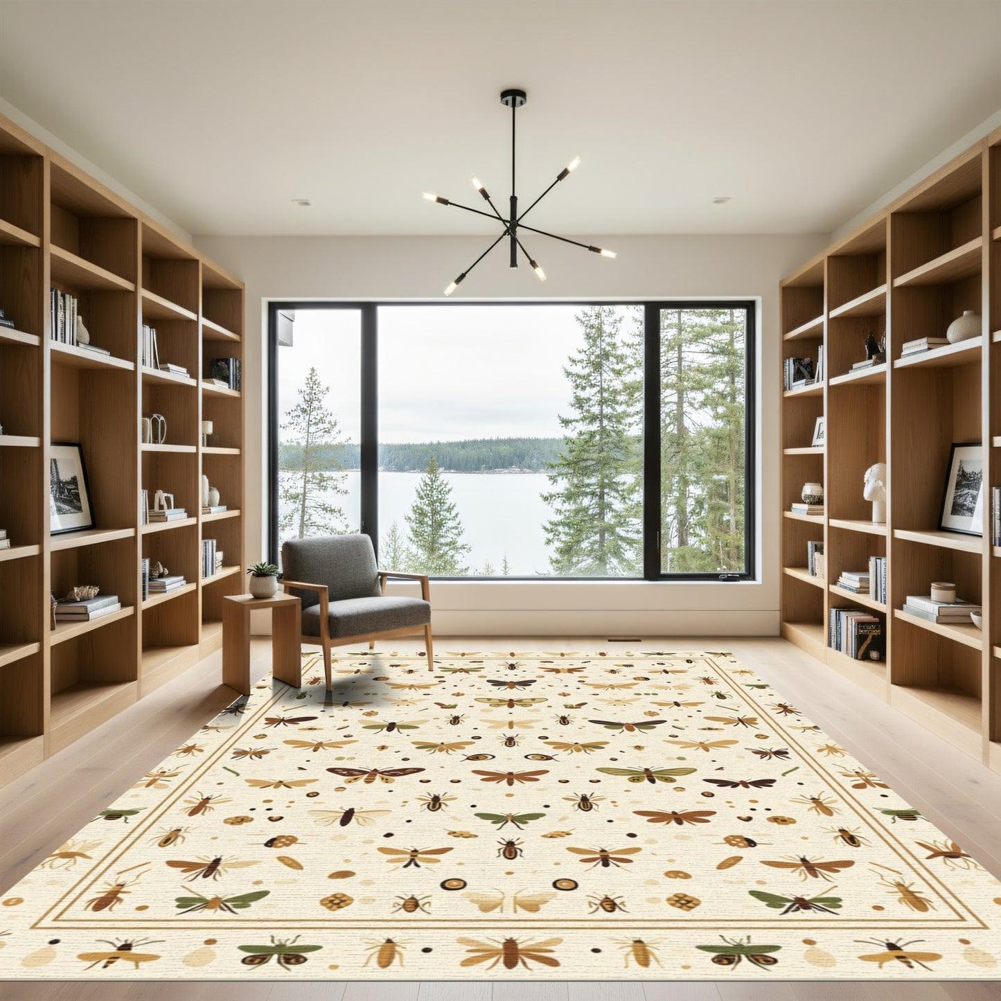 Earthy Insects Throughout Cream Field Rug
