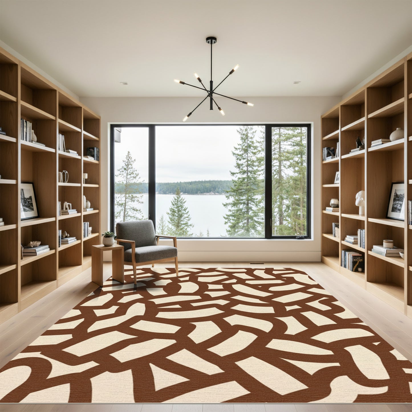 Abstract Brown Organic Curve Rug