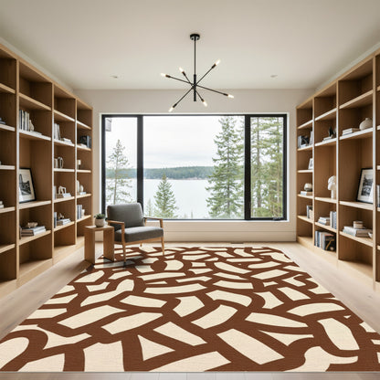 Abstract Brown Organic Curve Rug