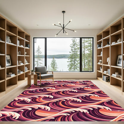 Crimson Orange Swirling Ocean Waves Rug