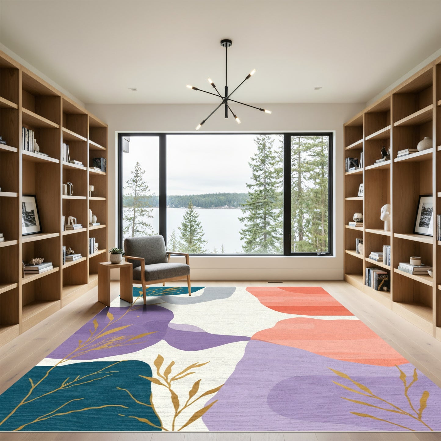 Abstract Botanical Harmony Gold and Coral Rug