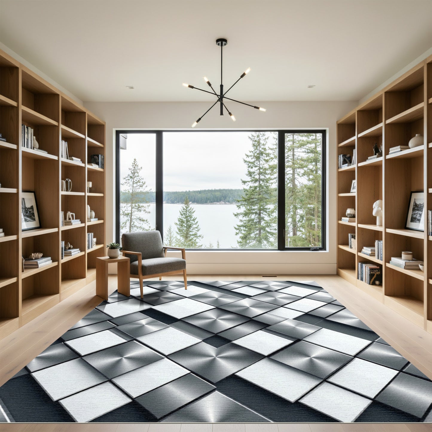 Metallic White Square Embossed Texture Rug