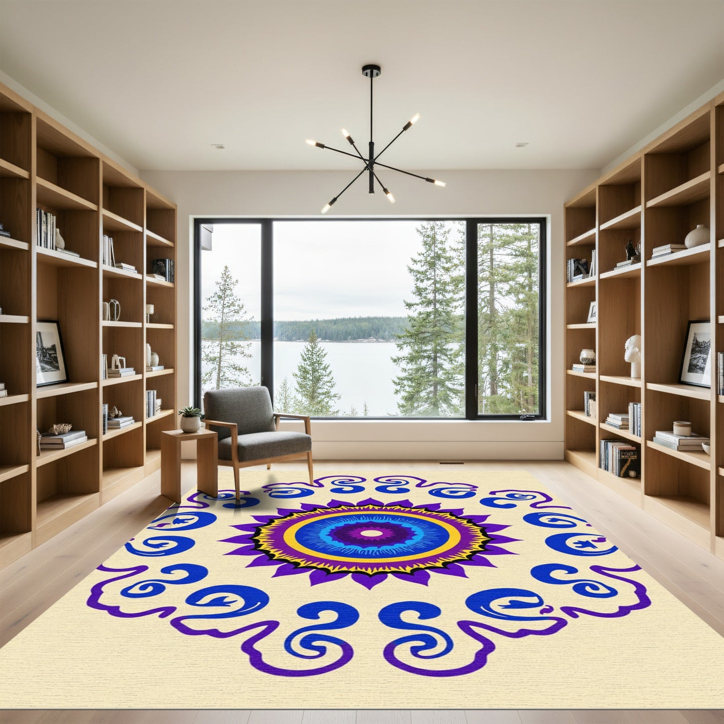 Vibrant Purple Blue Sunburst Mandala Rug