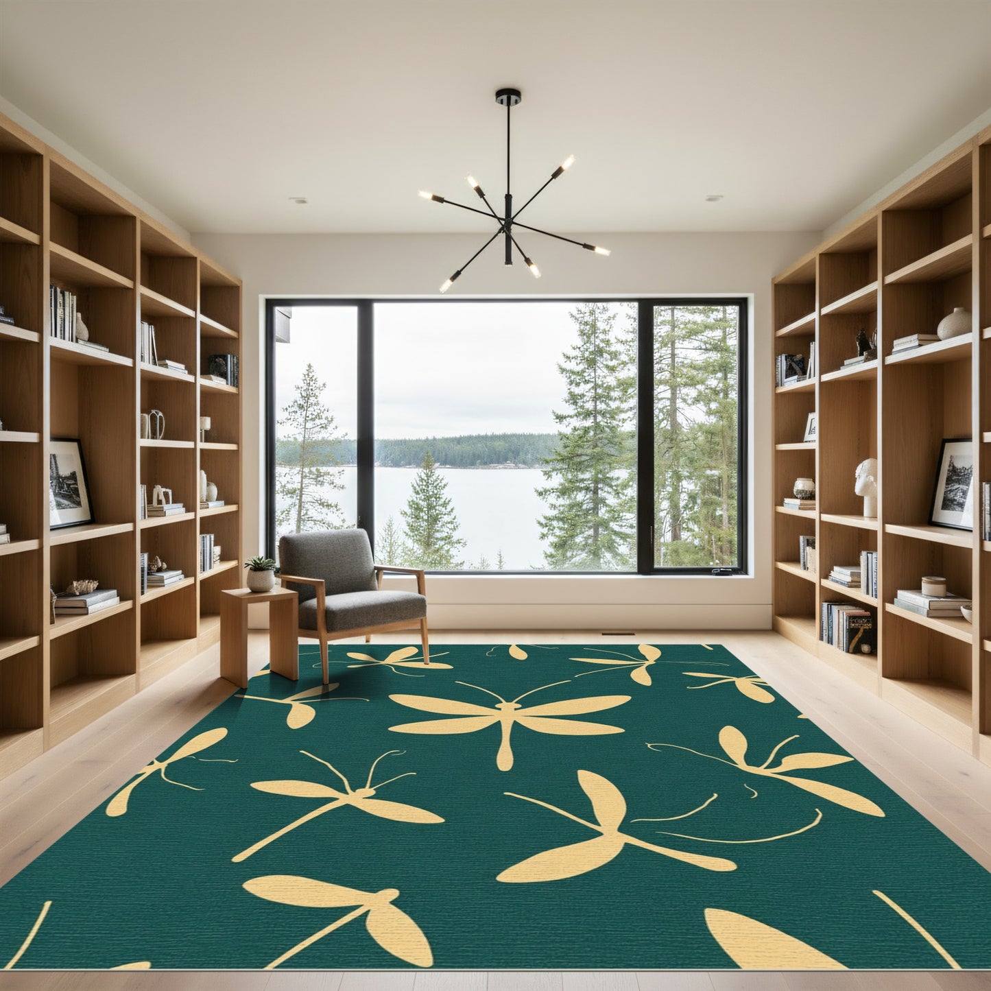 Golden Dragonflies on Teal Background Rug