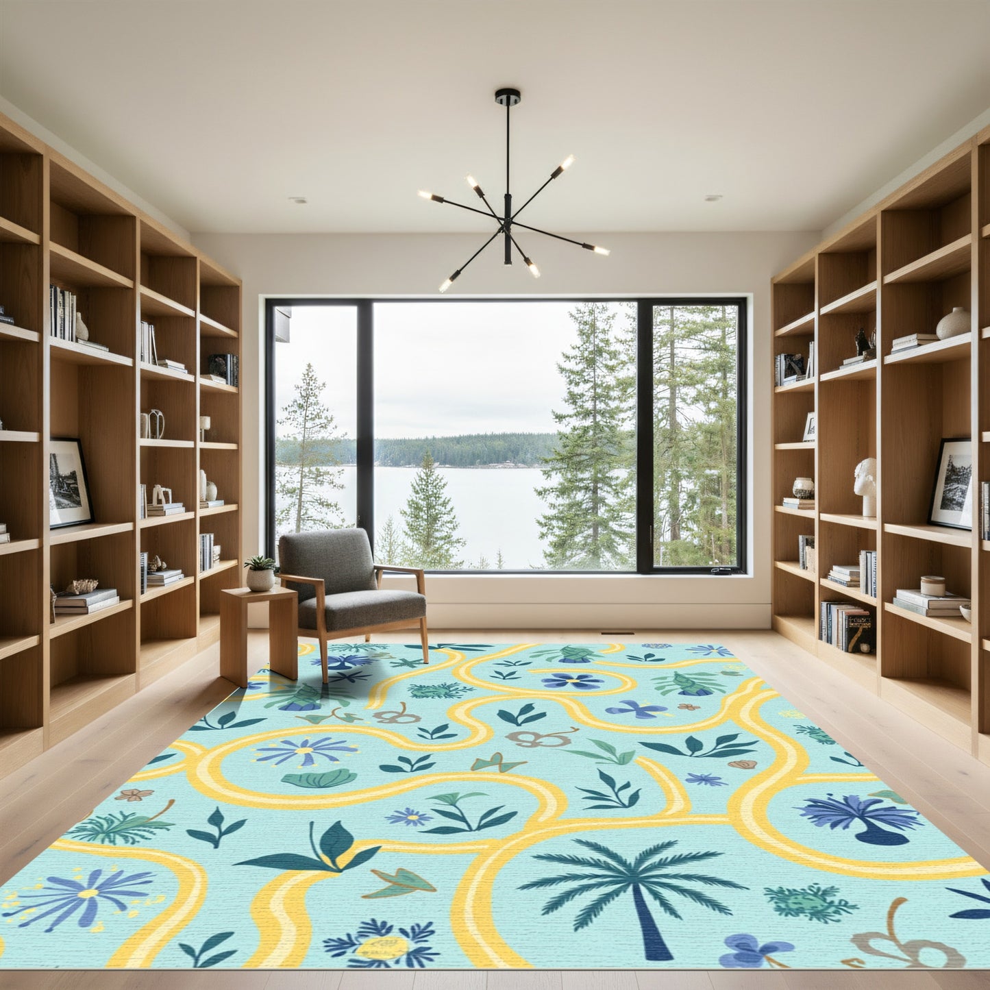 Whimsical Blue Floral Path Garden Rug
