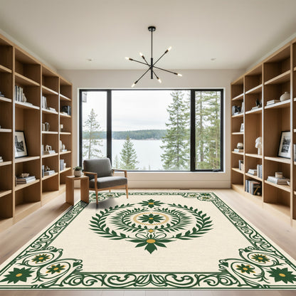 Green Gold Botanical Medallion Frame Rug