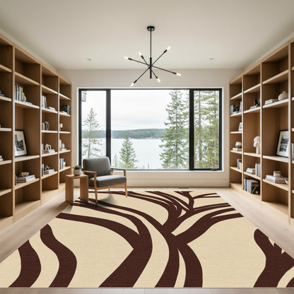Dark Brown Abstract Organic Curves Rug