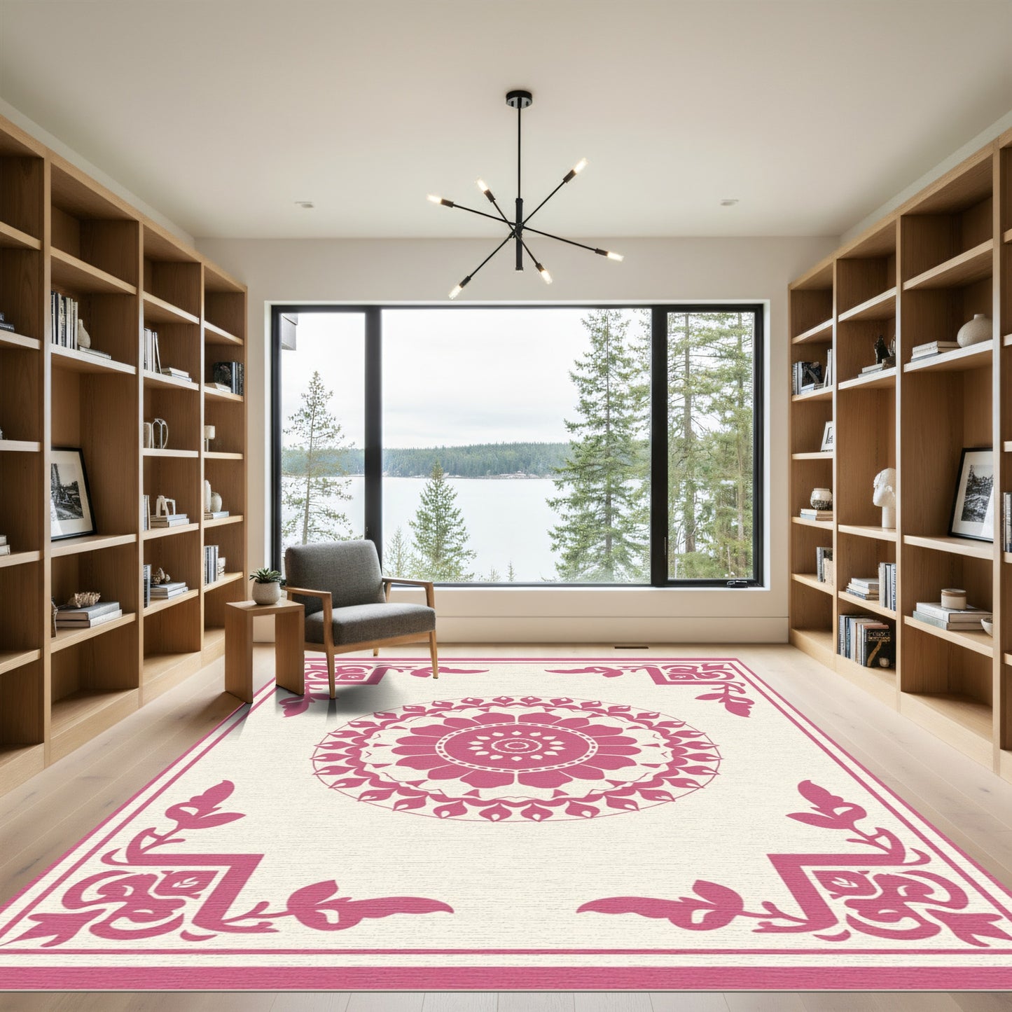 Crimson Floral Medallion with Corner Accents Rug