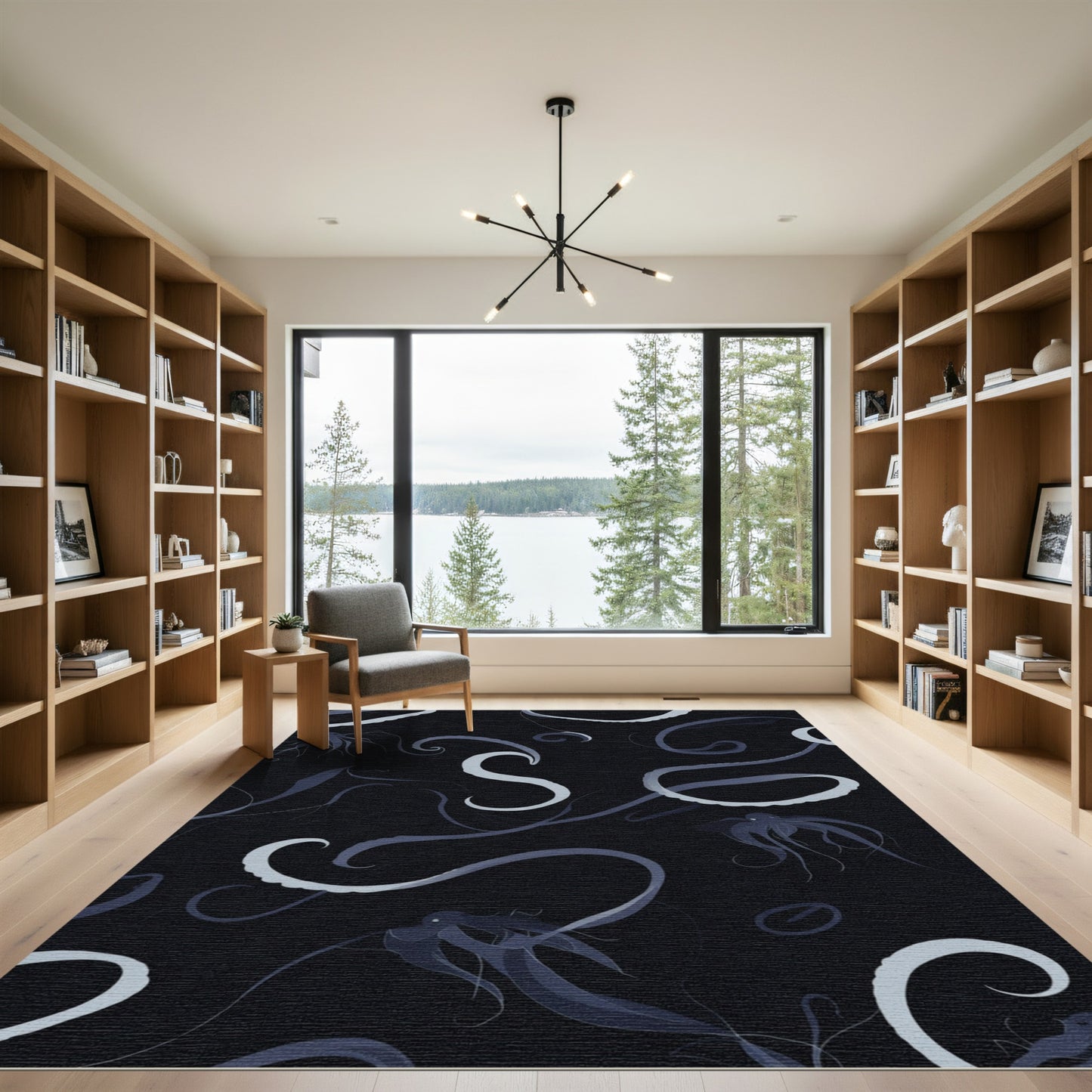Deep Blue Octopus Tentacle Swirl Rug