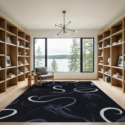 Deep Blue Octopus Tentacle Swirl Rug
