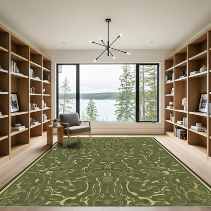 Olive Tan Abstract Baroque Floral Rug