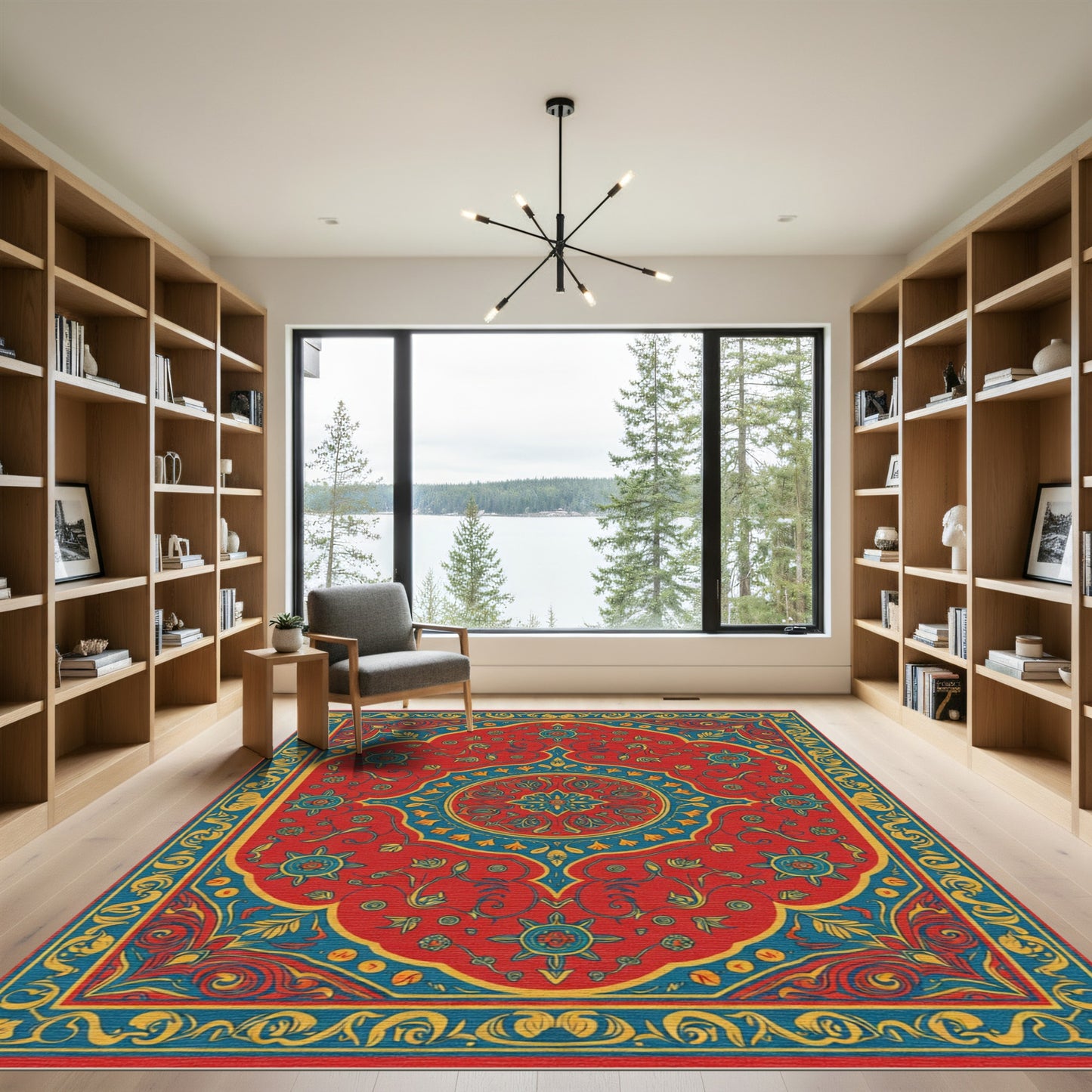 Crimson Blue Floral Medallion Rug