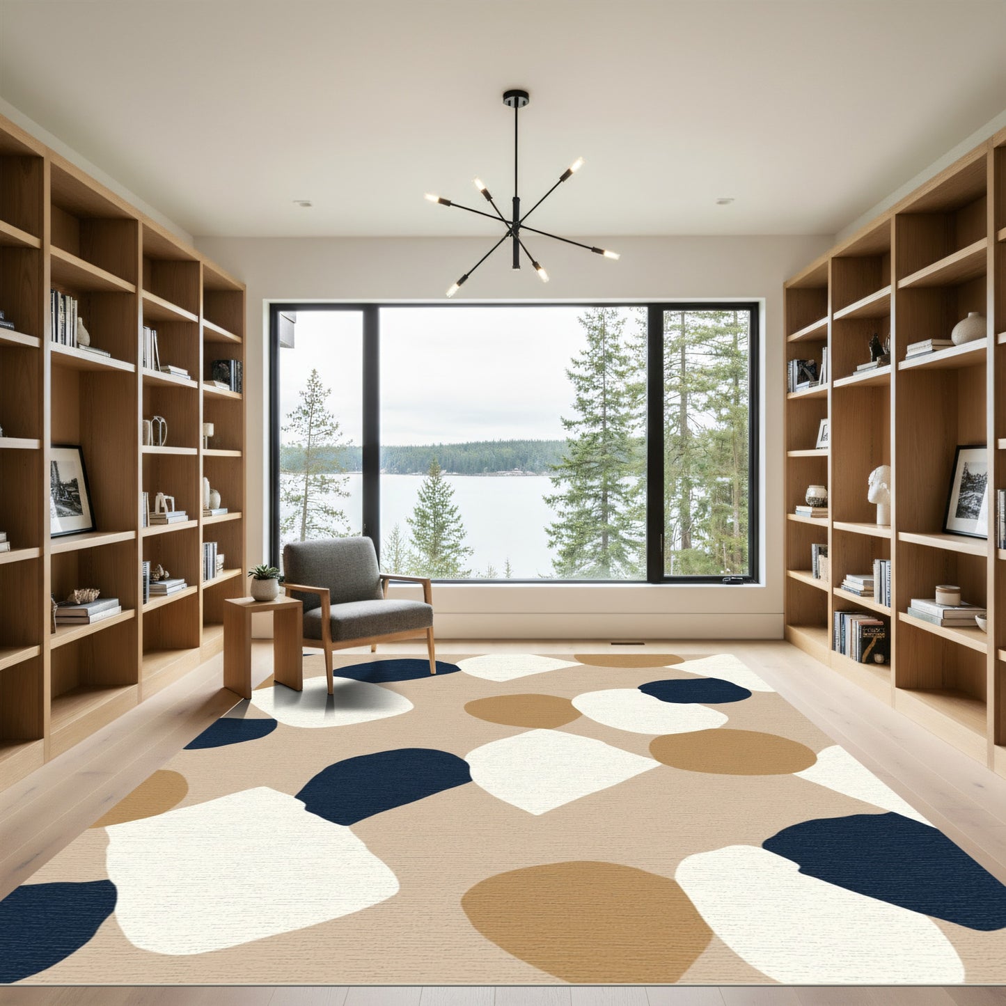 Abstract Shapes Beige Navy Ivory Rug