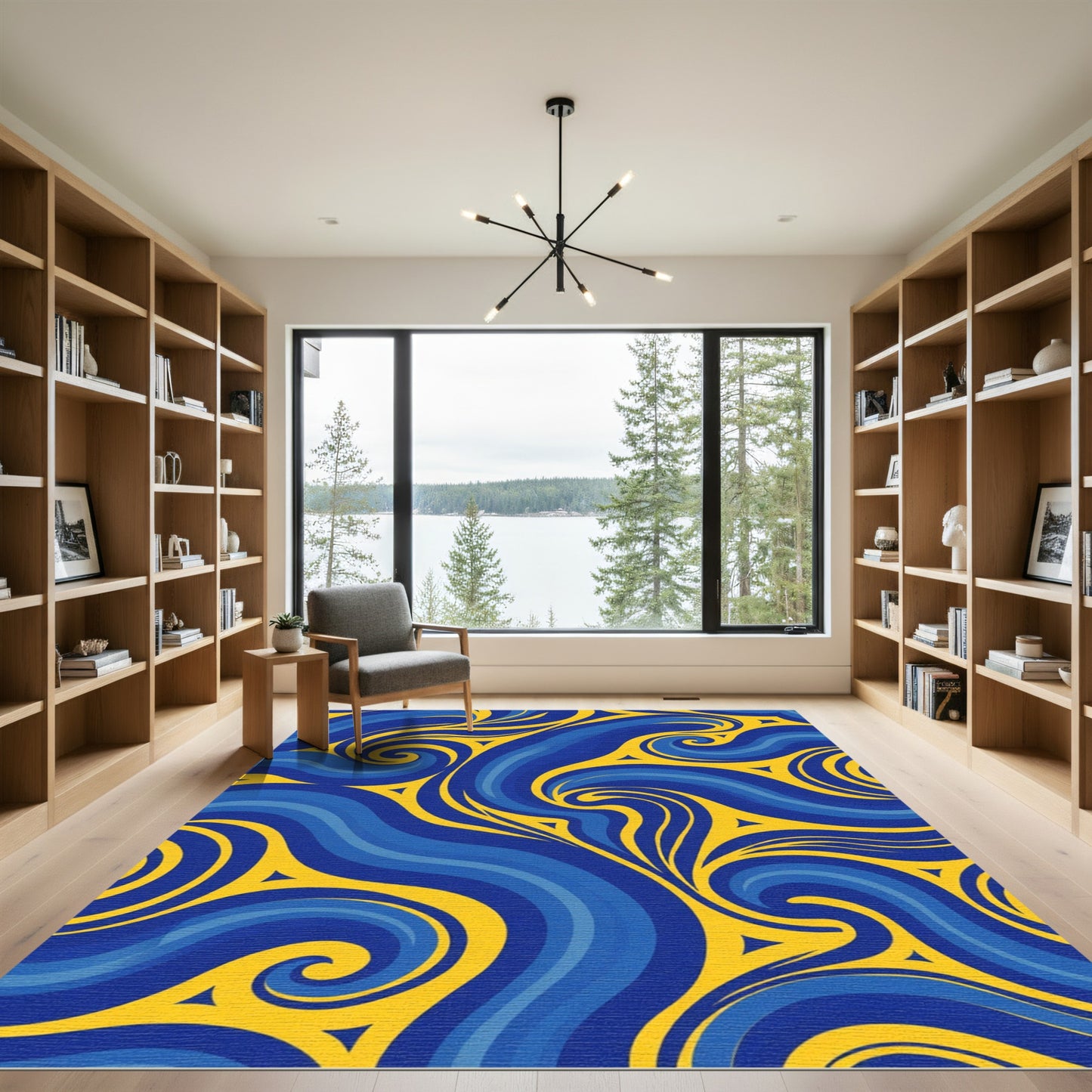 Blue Yellow Swirling Abstract Waves Rug