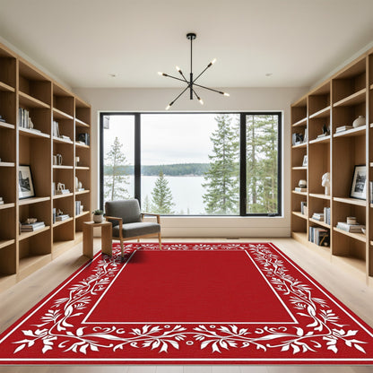 Crimson White Floral Border Rug