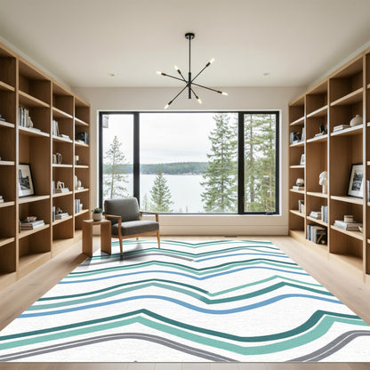 Ocean Blue Wavy Chevron Rug