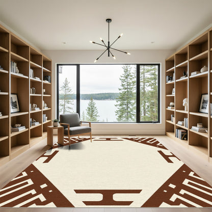 Tan Brown Geometric Diamond Frame Rug