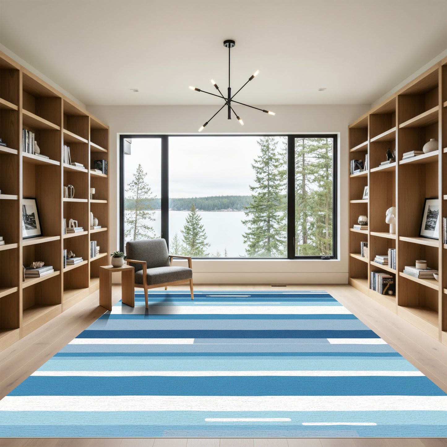 Muted Blue Graphic Stripe Rectangles Rug
