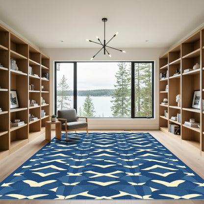 Deep Blue Geometric Chevron Array Rug