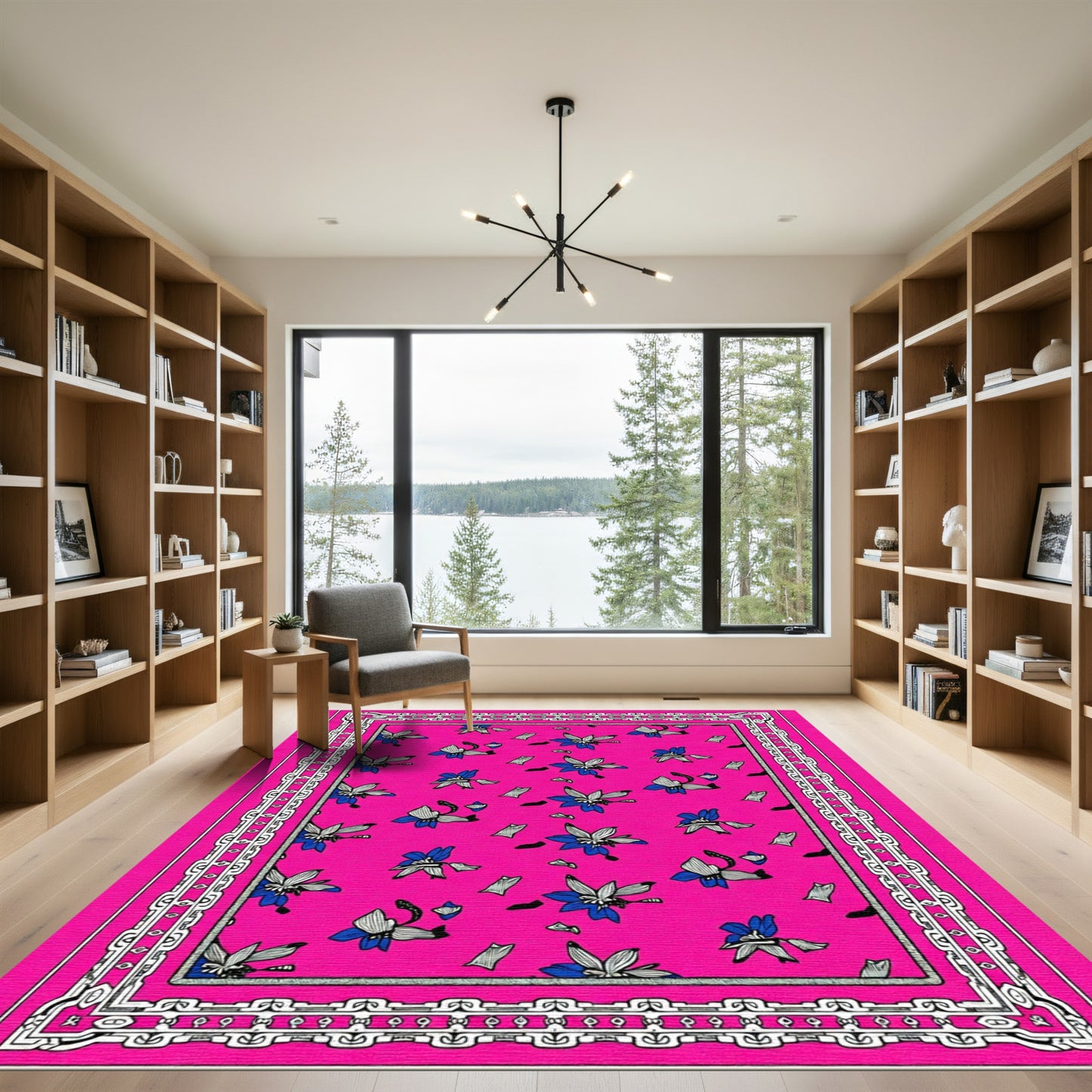 Vibrant Magenta Floral Scattered Rug