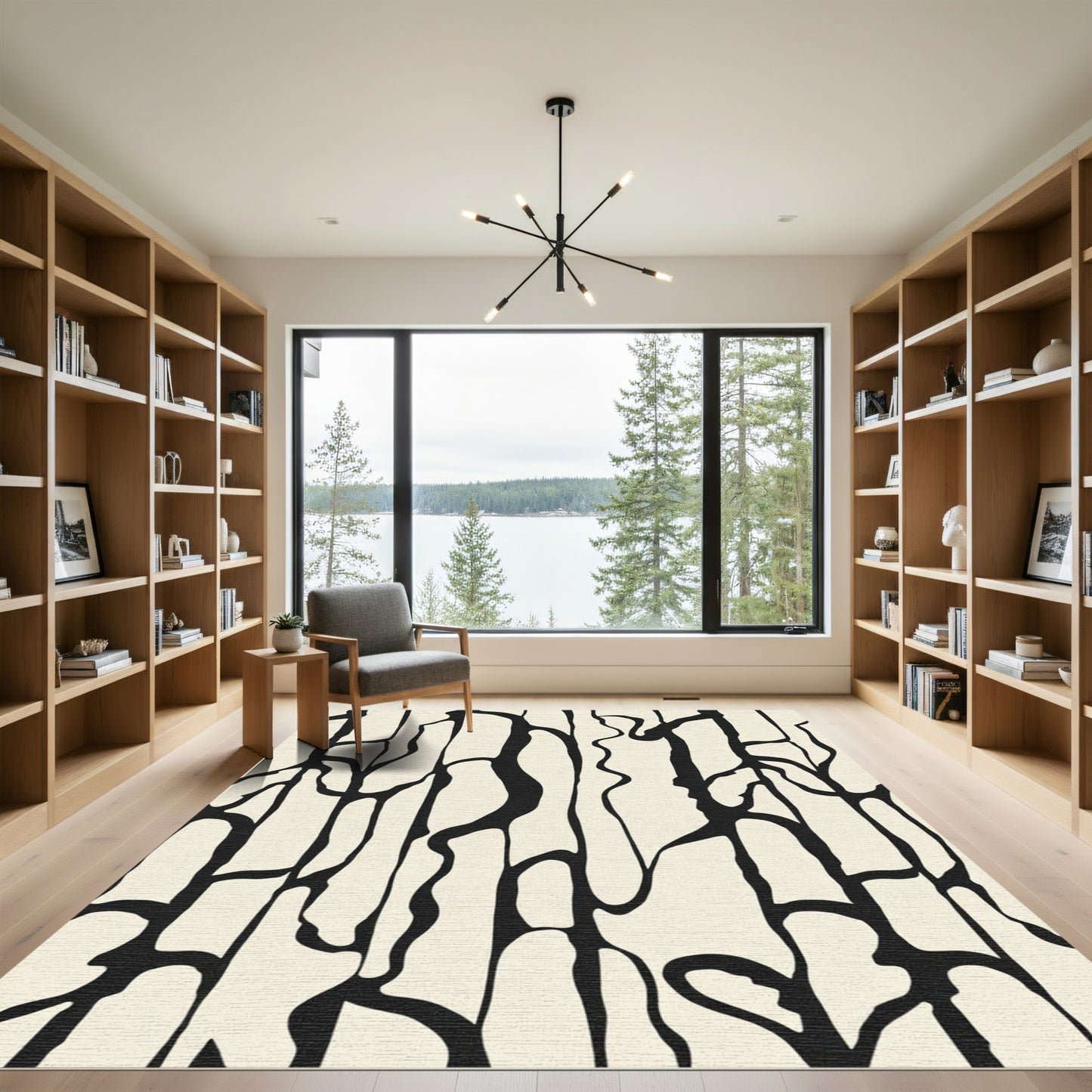 Cream Black Organic Tonal Lines Rug