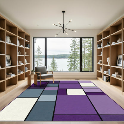 Modern Purple Blue Geometric Rectangles Rug