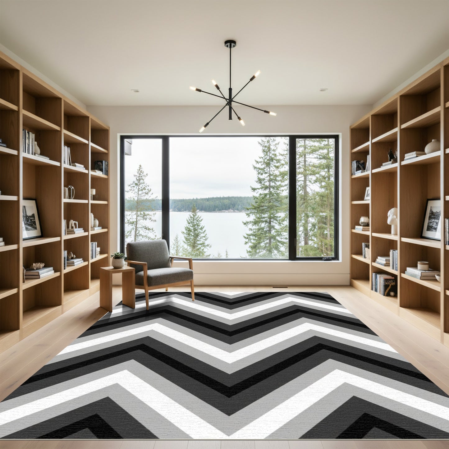 Monochromatic Gray Chevron Zigzag Rug