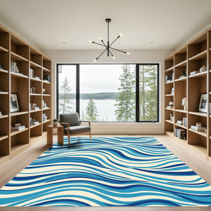 Oceanic Swirls Cream Waves Rug