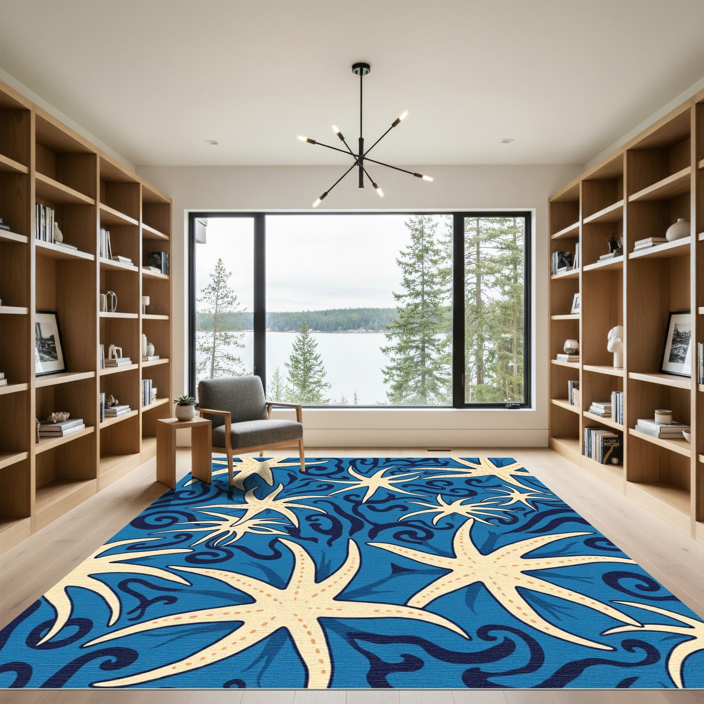 Cream Starfish Underwater Swirls Rug