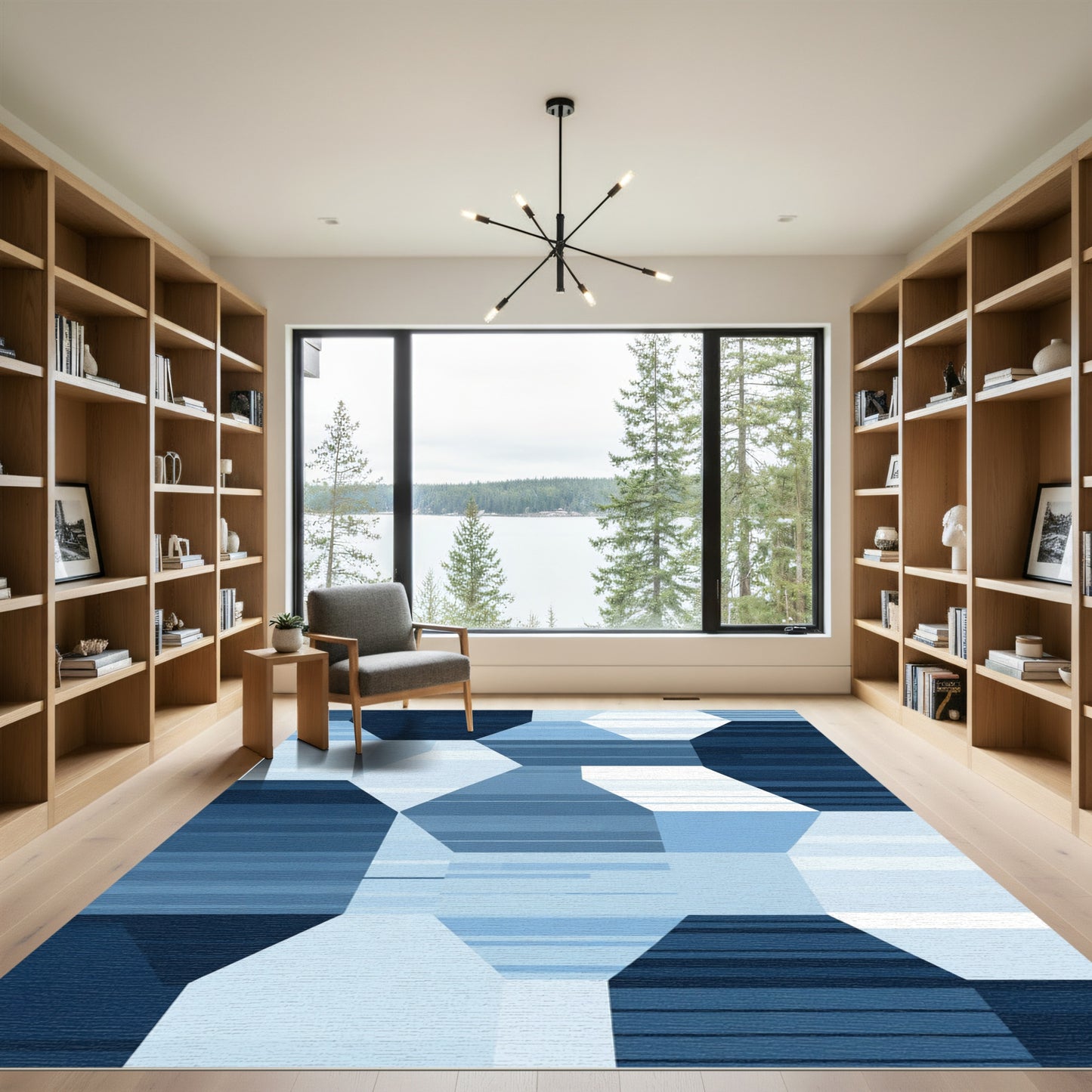 Cool Blue Geometric Hexagon Stripes Rug
