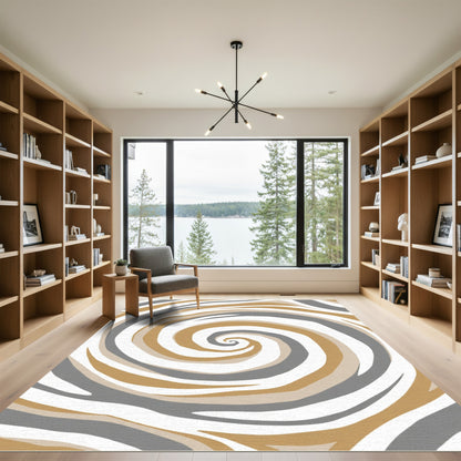 Modern Gold Gray Swirl Lines Rug