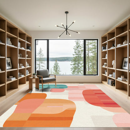 Abstract Coral Teal Rounded Shapes Rug