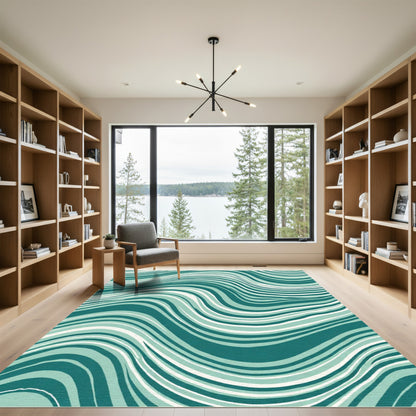 Teal Aqua Swirl Stripe Rug