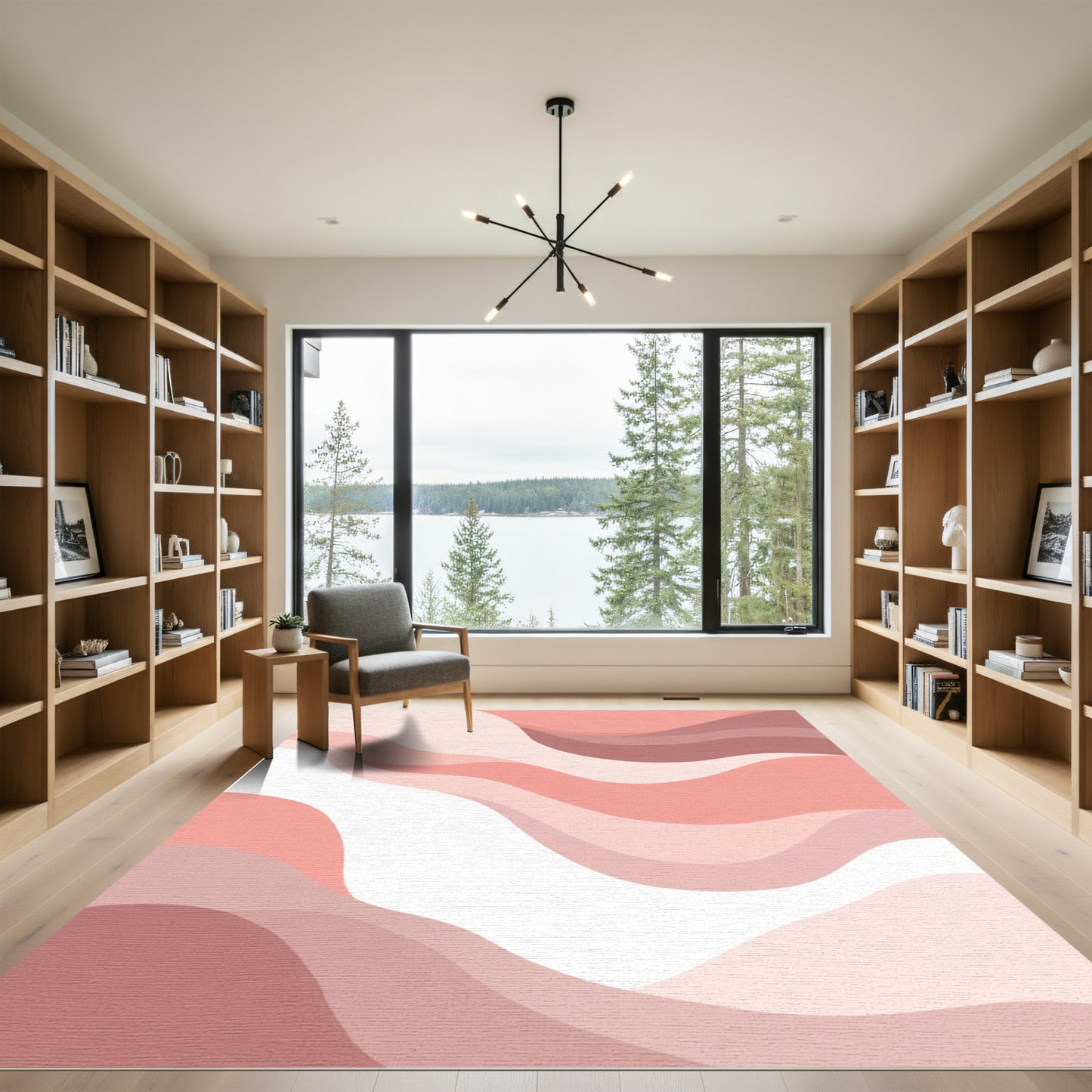 Coral Pink Gradient Wave Rug