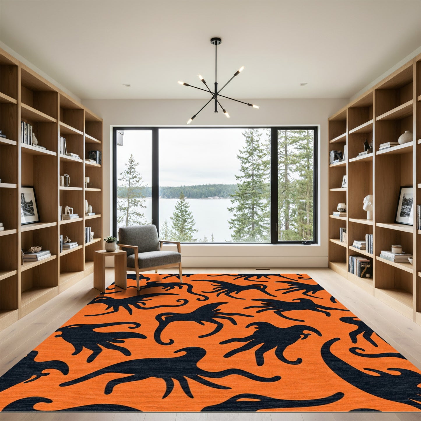 Orange Black Spooky Creature Collage Rug