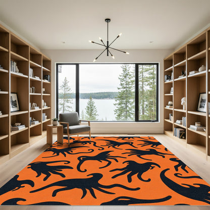 Orange Black Spooky Creature Collage Rug